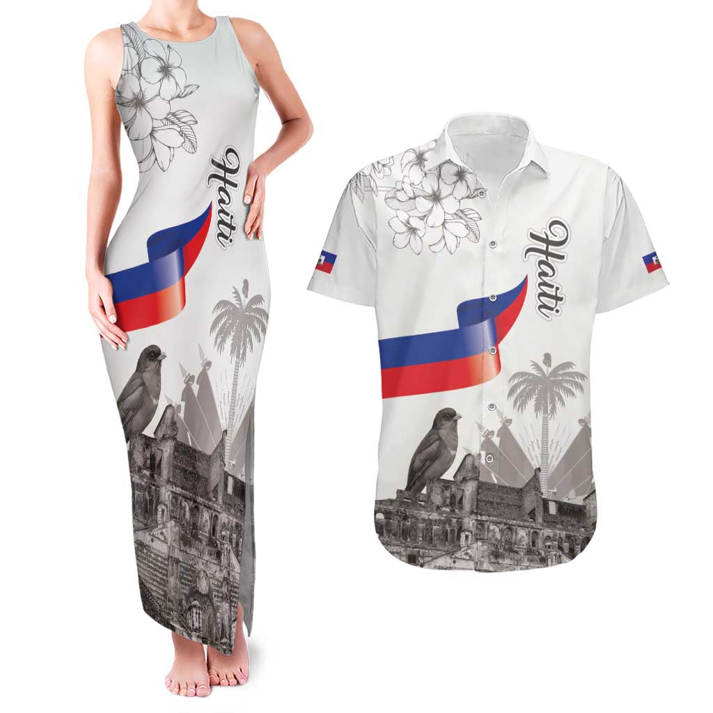 Haiti Citadelle Laferriere Couples Matching Tank Maxi Dress and Hawaiian Shirt Hispaniolan Trogon and Plumeria - Wonder Print Shop