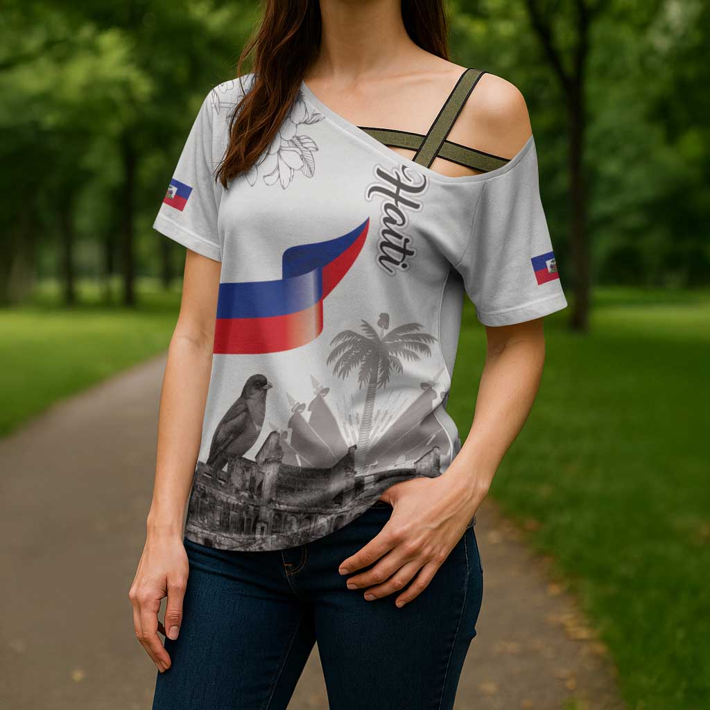 Haiti Citadelle Laferriere Cross Shoulder Shirt Hispaniolan Trogon and Plumeria - Wonder Print Shop