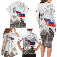 Haiti Citadelle Laferriere Family Matching Long Sleeve Bodycon Dress and Hawaiian Shirt Hispaniolan Trogon and Plumeria - Wonder Print Shop