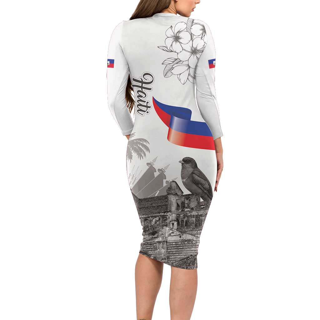 Haiti Citadelle Laferriere Family Matching Long Sleeve Bodycon Dress and Hawaiian Shirt Hispaniolan Trogon and Plumeria - Wonder Print Shop