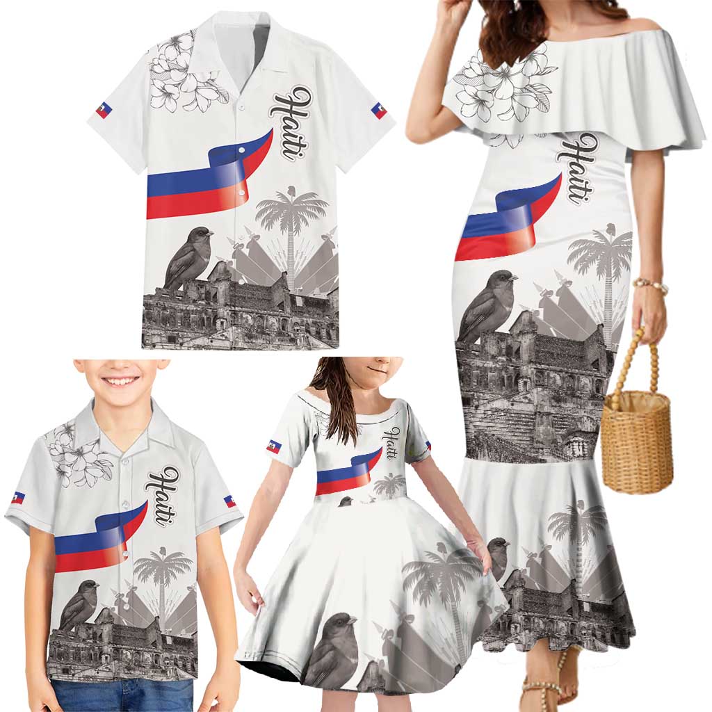 Haiti Citadelle Laferriere Family Matching Mermaid Dress and Hawaiian Shirt Hispaniolan Trogon and Plumeria - Wonder Print Shop