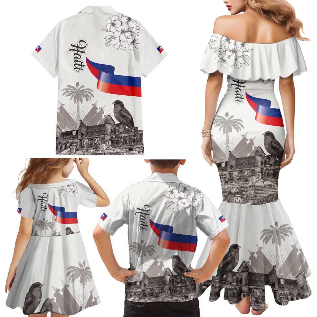 Haiti Citadelle Laferriere Family Matching Mermaid Dress and Hawaiian Shirt Hispaniolan Trogon and Plumeria - Wonder Print Shop