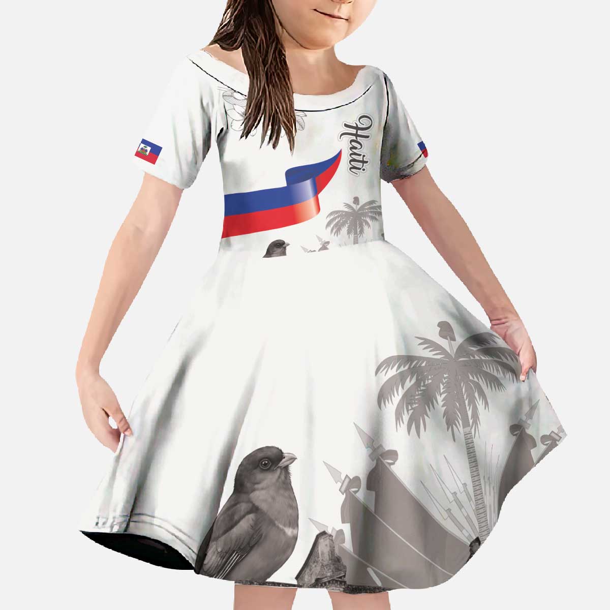 Haiti Citadelle Laferriere Family Matching Off The Shoulder Long Sleeve Dress and Hawaiian Shirt Hispaniolan Trogon and Plumeria - Wonder Print Shop