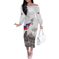 Haiti Citadelle Laferriere Family Matching Off The Shoulder Long Sleeve Dress and Hawaiian Shirt Hispaniolan Trogon and Plumeria - Wonder Print Shop