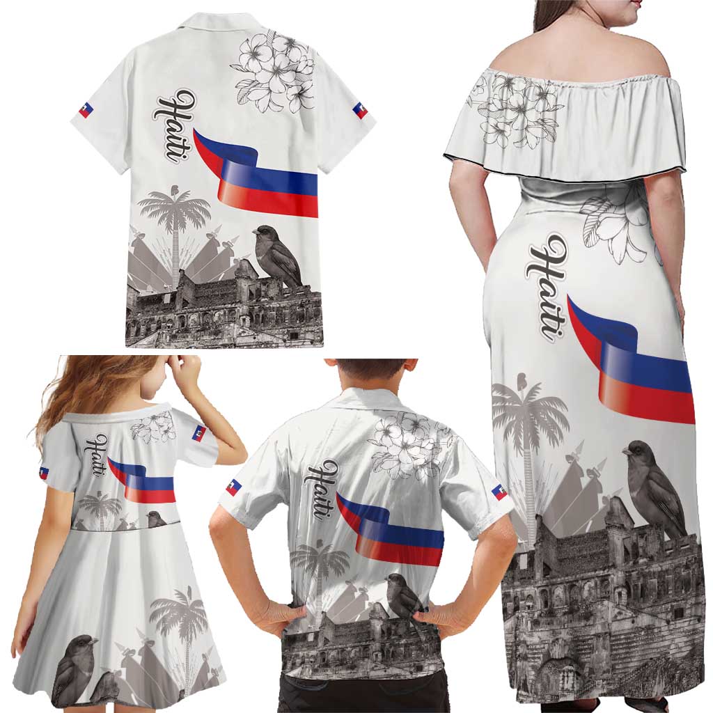 Haiti Citadelle Laferriere Family Matching Off Shoulder Maxi Dress and Hawaiian Shirt Hispaniolan Trogon and Plumeria - Wonder Print Shop