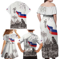 Haiti Citadelle Laferriere Family Matching Off Shoulder Maxi Dress and Hawaiian Shirt Hispaniolan Trogon and Plumeria - Wonder Print Shop