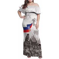 Haiti Citadelle Laferriere Family Matching Off Shoulder Maxi Dress and Hawaiian Shirt Hispaniolan Trogon and Plumeria - Wonder Print Shop