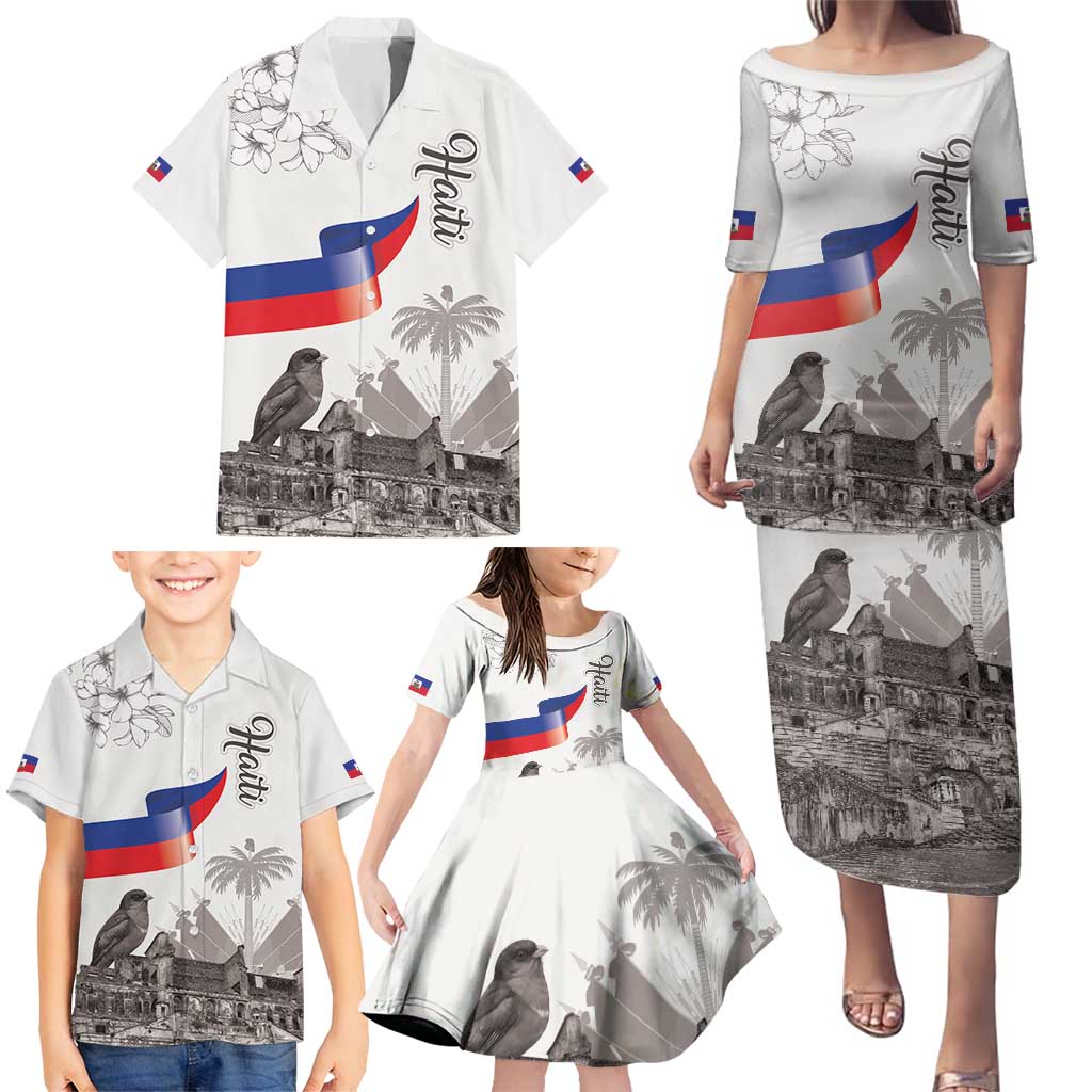 Haiti Citadelle Laferriere Family Matching Puletasi and Hawaiian Shirt Hispaniolan Trogon and Plumeria - Wonder Print Shop