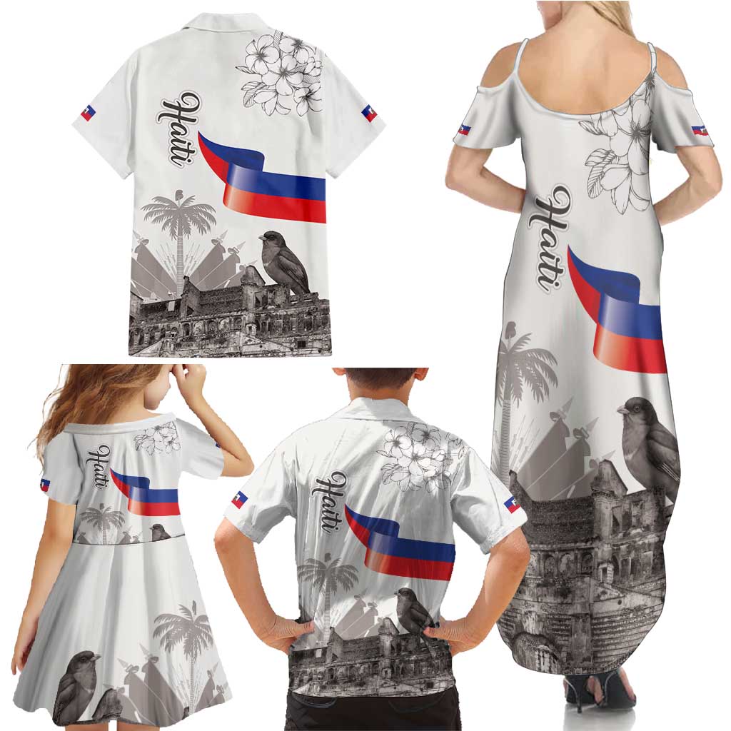 Haiti Citadelle Laferriere Family Matching Summer Maxi Dress and Hawaiian Shirt Hispaniolan Trogon and Plumeria - Wonder Print Shop
