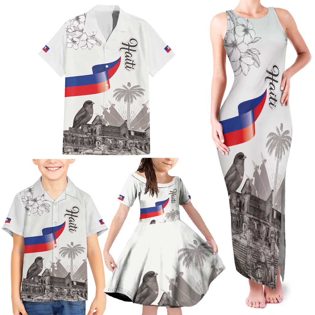 Haiti Citadelle Laferriere Family Matching Tank Maxi Dress and Hawaiian Shirt Hispaniolan Trogon and Plumeria - Wonder Print Shop