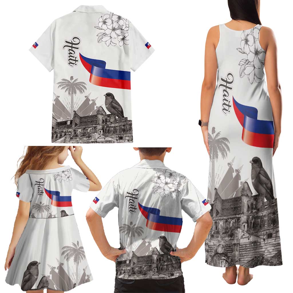 Haiti Citadelle Laferriere Family Matching Tank Maxi Dress and Hawaiian Shirt Hispaniolan Trogon and Plumeria - Wonder Print Shop