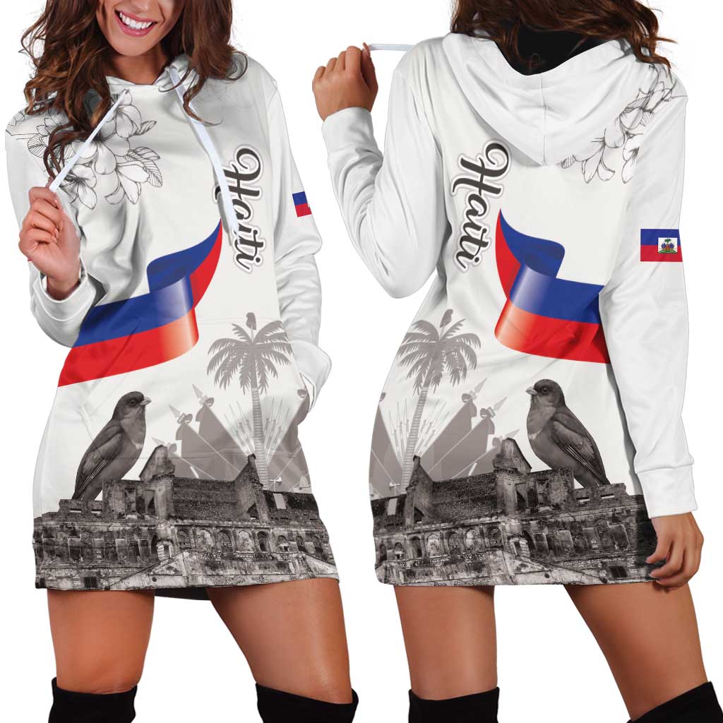 Haiti Citadelle Laferriere Hoodie Dress Hispaniolan Trogon and Plumeria - Wonder Print Shop