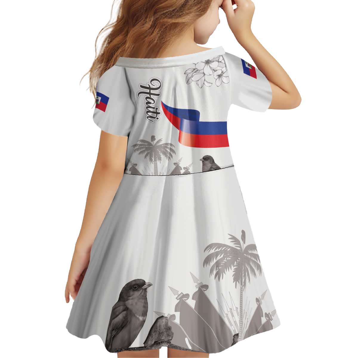 Haiti Citadelle Laferriere Kid Short Sleeve Dress Hispaniolan Trogon and Plumeria - Wonder Print Shop