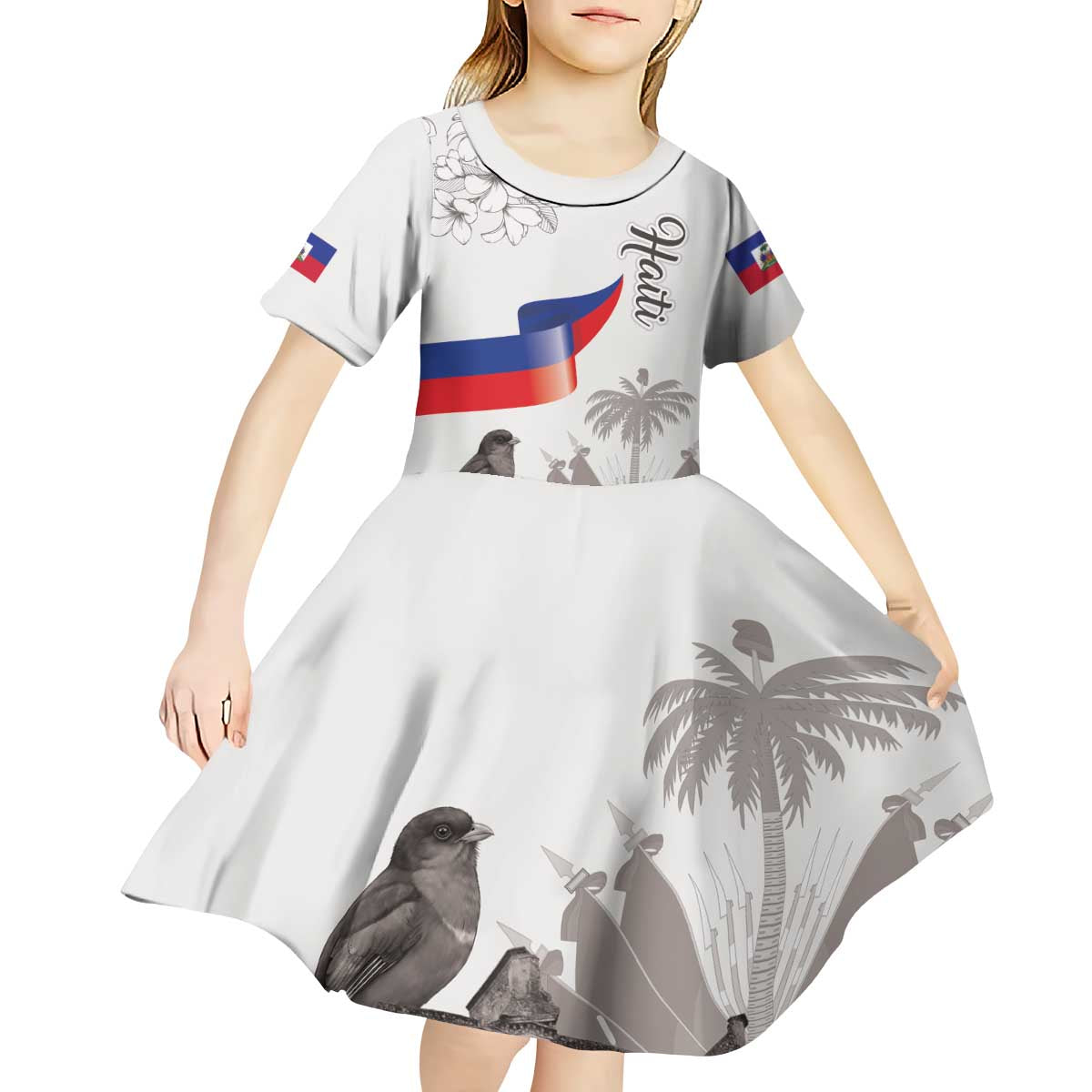 Haiti Citadelle Laferriere Kid Short Sleeve Dress Hispaniolan Trogon and Plumeria - Wonder Print Shop