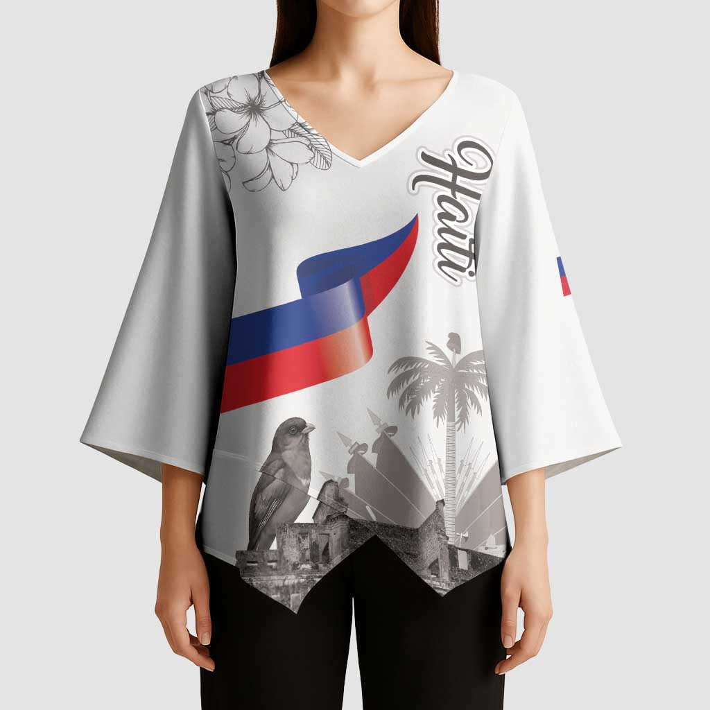 Haiti Citadelle Laferriere Kimono Sleeve Blouse Hispaniolan Trogon and Plumeria - Wonder Print Shop