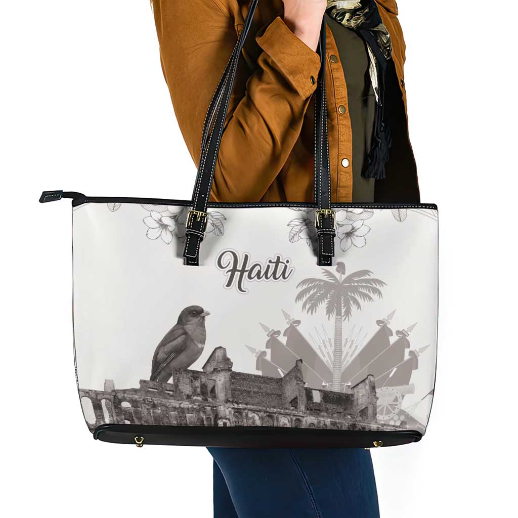 Haiti Citadelle Laferriere Leather Tote Bag Hispaniolan Trogon and Plumeria - Wonder Print Shop