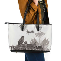Haiti Citadelle Laferriere Leather Tote Bag Hispaniolan Trogon and Plumeria - Wonder Print Shop