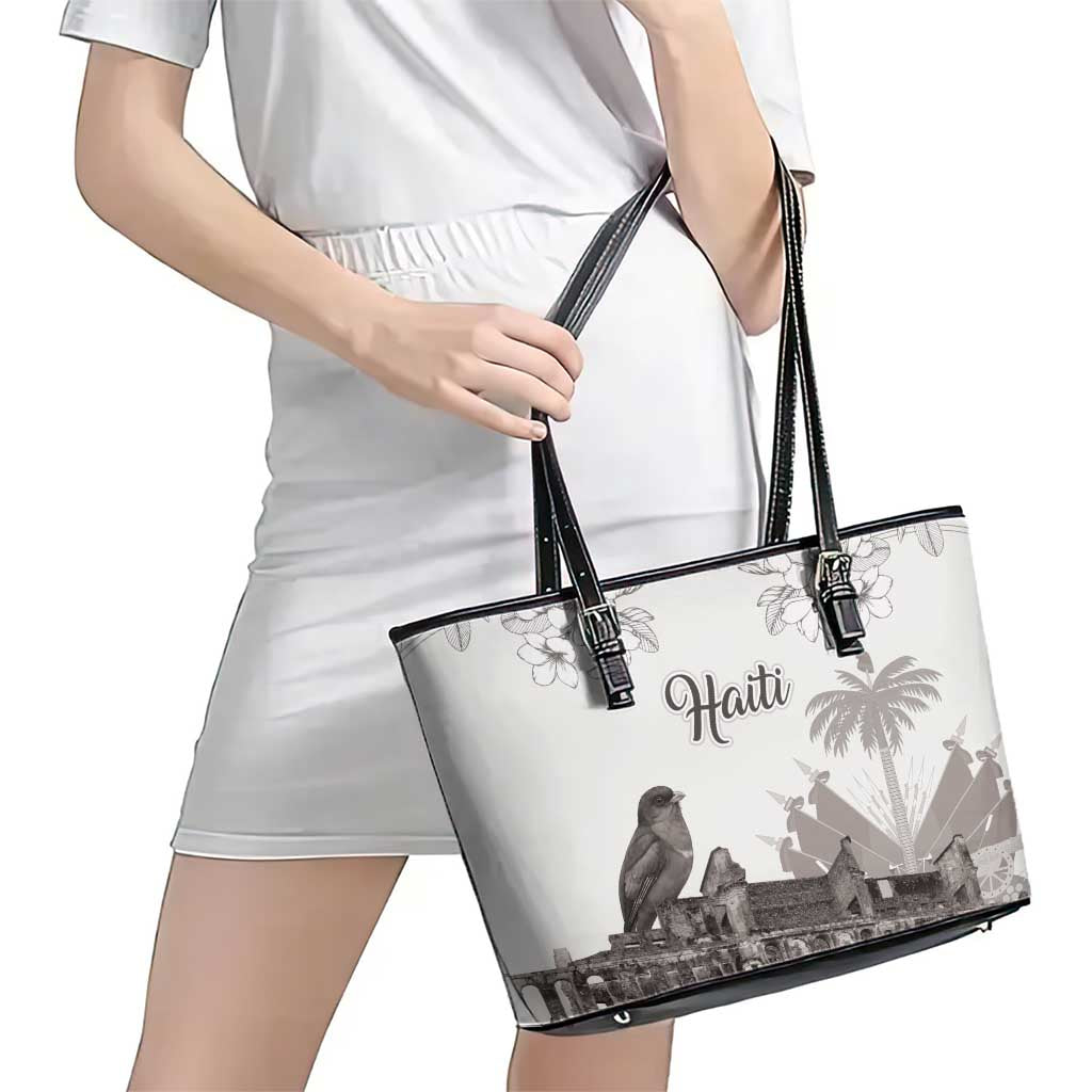 Haiti Citadelle Laferriere Leather Tote Bag Hispaniolan Trogon and Plumeria - Wonder Print Shop