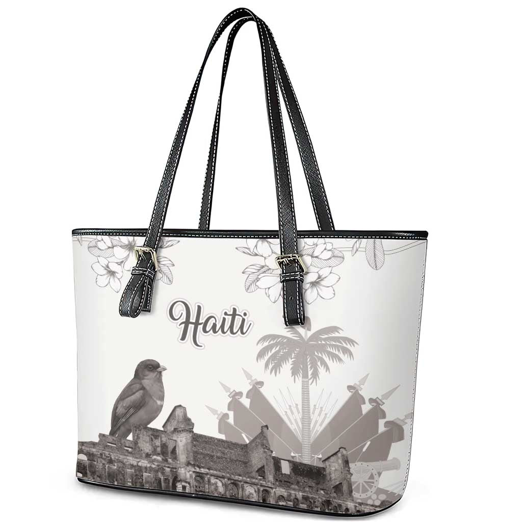 Haiti Citadelle Laferriere Leather Tote Bag Hispaniolan Trogon and Plumeria - Wonder Print Shop