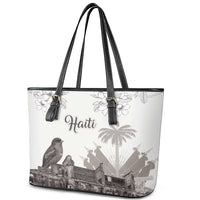 Haiti Citadelle Laferriere Leather Tote Bag Hispaniolan Trogon and Plumeria - Wonder Print Shop