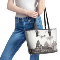 Haiti Citadelle Laferriere Leather Tote Bag Hispaniolan Trogon and Plumeria - Wonder Print Shop