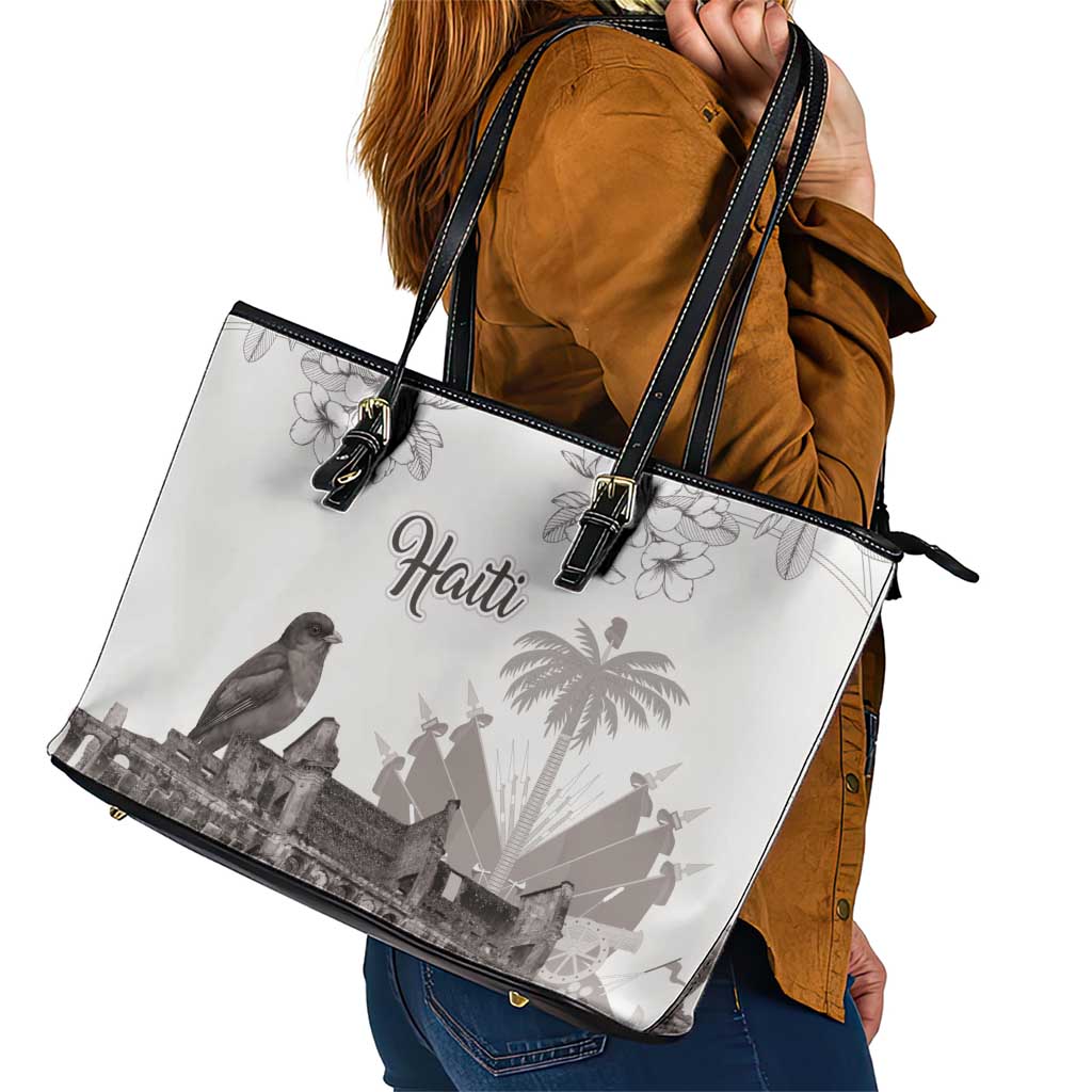 Haiti Citadelle Laferriere Leather Tote Bag Hispaniolan Trogon and Plumeria - Wonder Print Shop