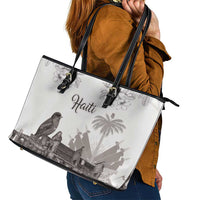 Haiti Citadelle Laferriere Leather Tote Bag Hispaniolan Trogon and Plumeria - Wonder Print Shop