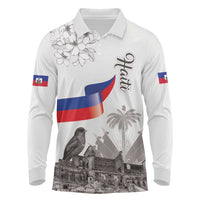 Haiti Citadelle Laferriere Long Sleeve Polo Shirt Hispaniolan Trogon and Plumeria - Wonder Print Shop