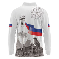 Haiti Citadelle Laferriere Long Sleeve Polo Shirt Hispaniolan Trogon and Plumeria - Wonder Print Shop