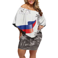 Haiti Citadelle Laferriere Off Shoulder Short Dress Hispaniolan Trogon and Plumeria - Wonder Print Shop