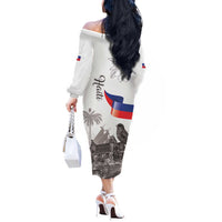Haiti Citadelle Laferriere Off The Shoulder Long Sleeve Dress Hispaniolan Trogon and Plumeria - Wonder Print Shop