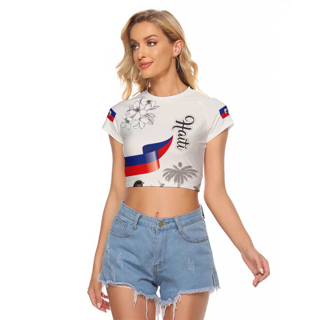Haiti Citadelle Laferriere Raglan Cropped T Shirt Hispaniolan Trogon and Plumeria - Wonder Print Shop