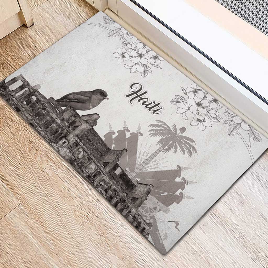 Haiti Citadelle Laferriere Rubber Doormat Hispaniolan Trogon and Plumeria - Wonder Print Shop