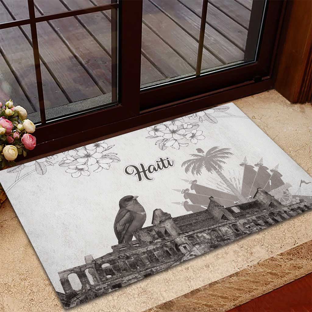 Haiti Citadelle Laferriere Rubber Doormat Hispaniolan Trogon and Plumeria - Wonder Print Shop