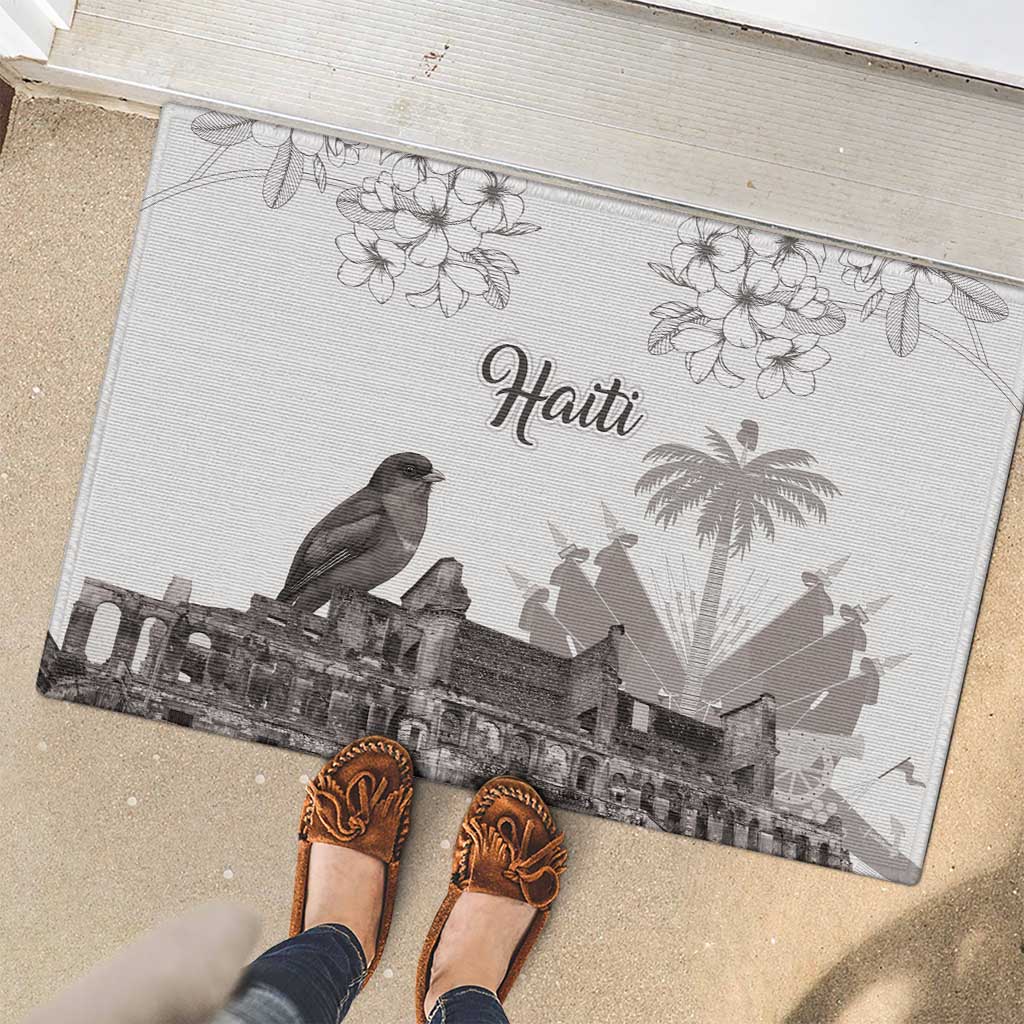 Haiti Citadelle Laferriere Rubber Doormat Hispaniolan Trogon and Plumeria - Wonder Print Shop