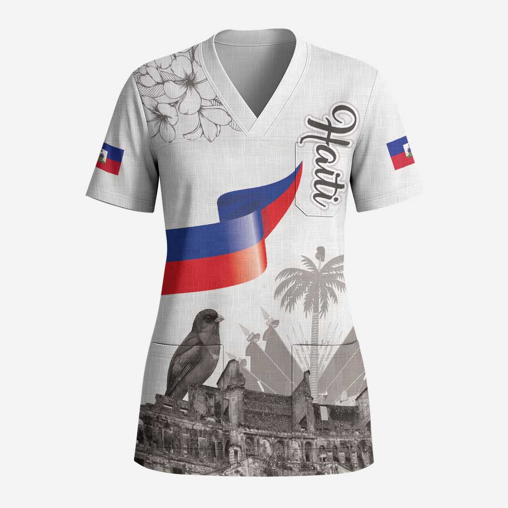 Haiti Citadelle Laferriere Scrub Top Hispaniolan Trogon and Plumeria - Wonder Print Shop
