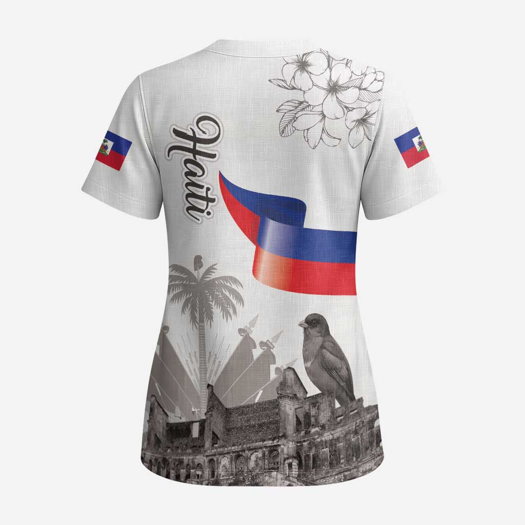 Haiti Citadelle Laferriere Scrub Top Hispaniolan Trogon and Plumeria - Wonder Print Shop