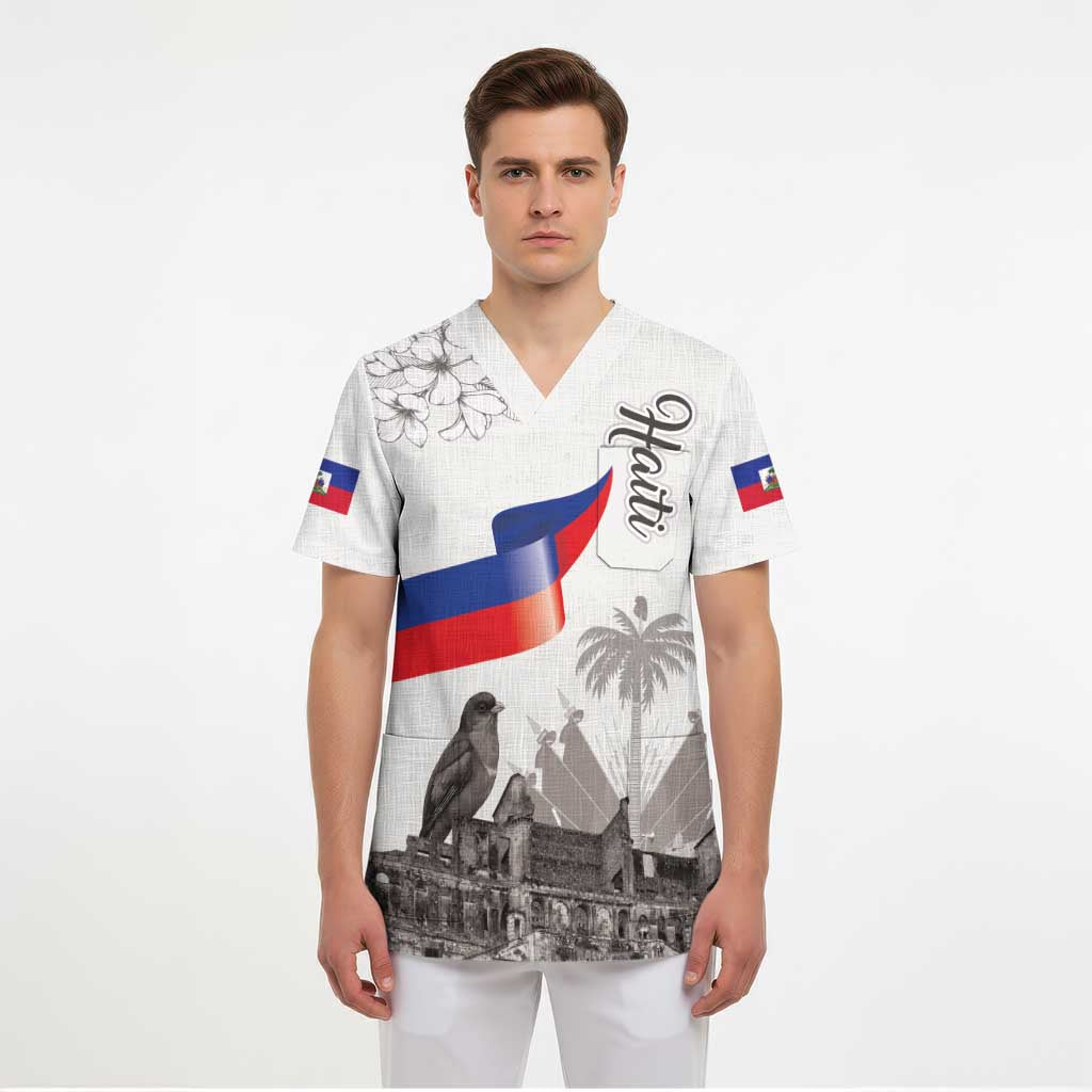 Haiti Citadelle Laferriere Scrub Top Hispaniolan Trogon and Plumeria - Wonder Print Shop