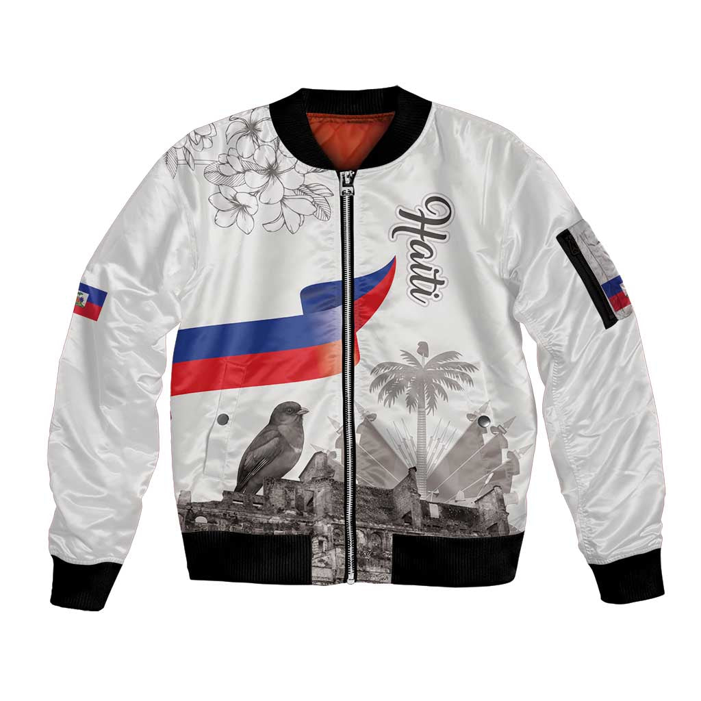 Haiti Citadelle Laferriere Sleeve Zip Bomber Jacket Hispaniolan Trogon and Plumeria - Wonder Print Shop