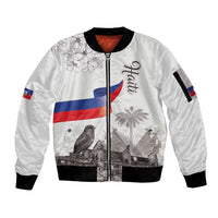 Haiti Citadelle Laferriere Sleeve Zip Bomber Jacket Hispaniolan Trogon and Plumeria - Wonder Print Shop