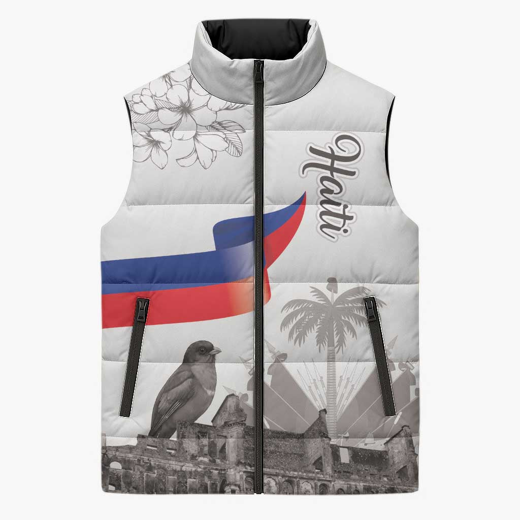 Haiti Citadelle Laferriere Sleeveless Puffer Jacket Hispaniolan Trogon and Plumeria - Wonder Print Shop
