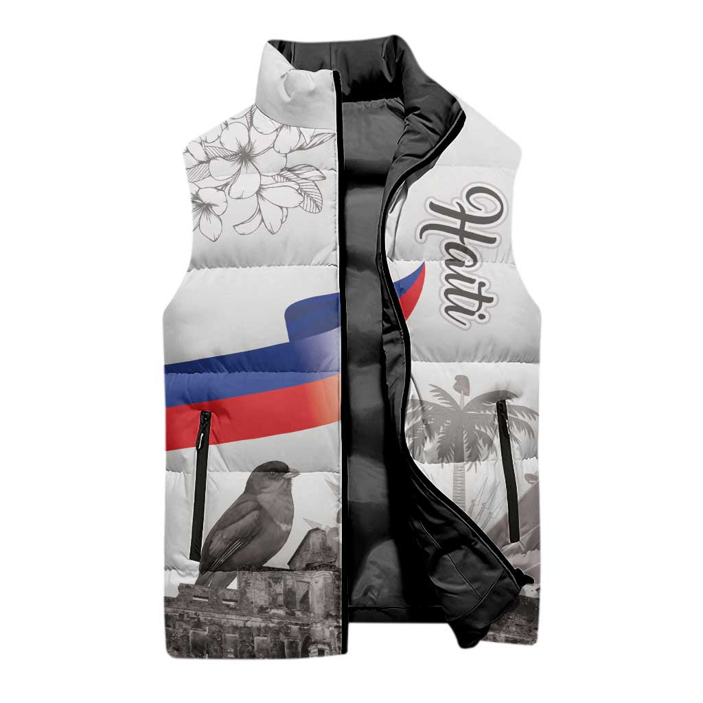 Haiti Citadelle Laferriere Sleeveless Puffer Jacket Hispaniolan Trogon and Plumeria - Wonder Print Shop
