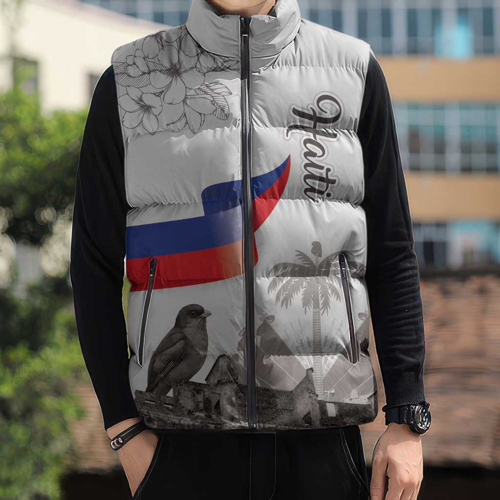 Haiti Citadelle Laferriere Sleeveless Puffer Jacket Hispaniolan Trogon and Plumeria - Wonder Print Shop