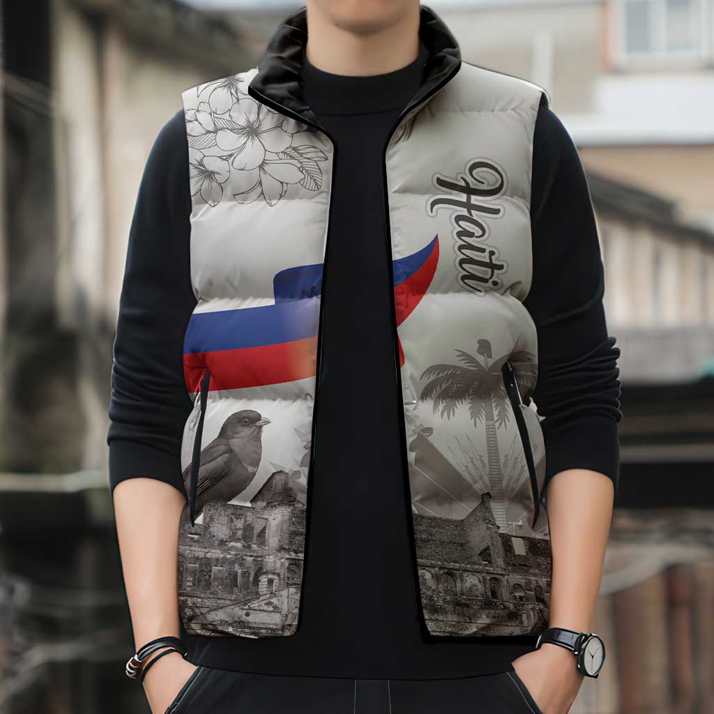 Haiti Citadelle Laferriere Sleeveless Puffer Jacket Hispaniolan Trogon and Plumeria - Wonder Print Shop