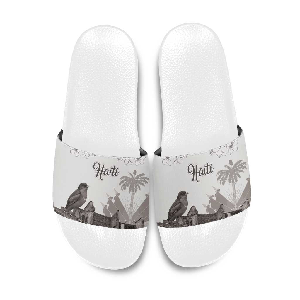 Haiti Citadelle Laferriere Slide Sandals Hispaniolan Trogon and Plumeria - Wonder Print Shop