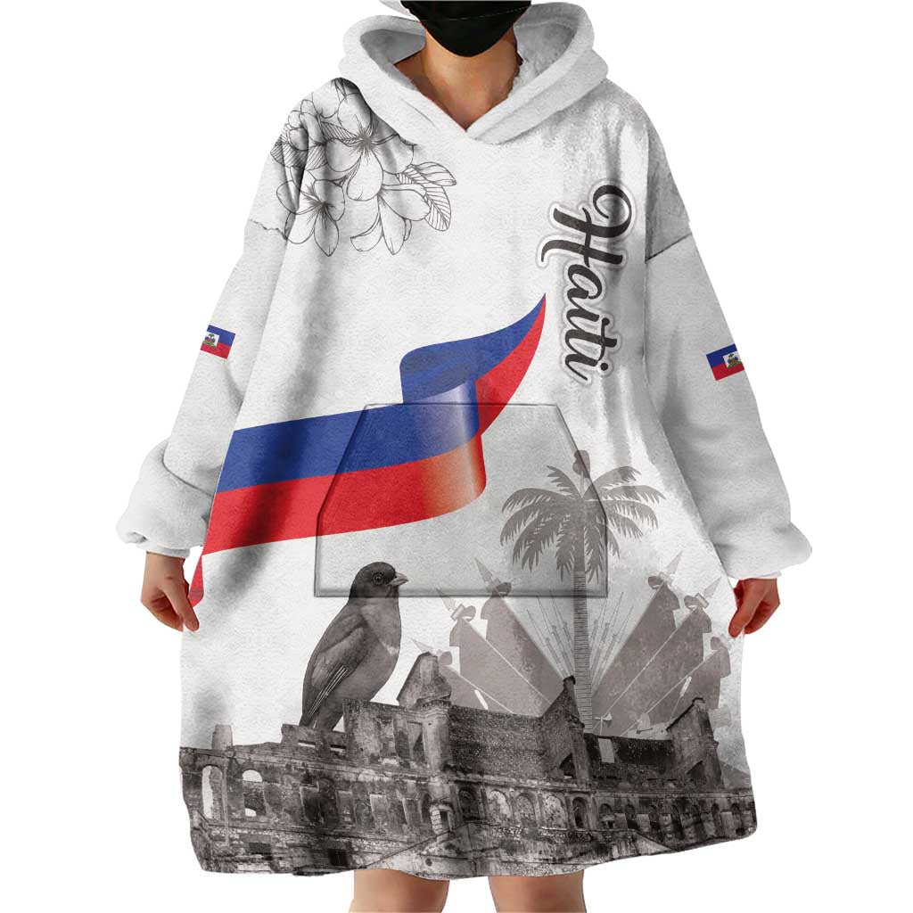 Haiti Citadelle Laferriere Wearable Blanket Hoodie Hispaniolan Trogon and Plumeria - Wonder Print Shop
