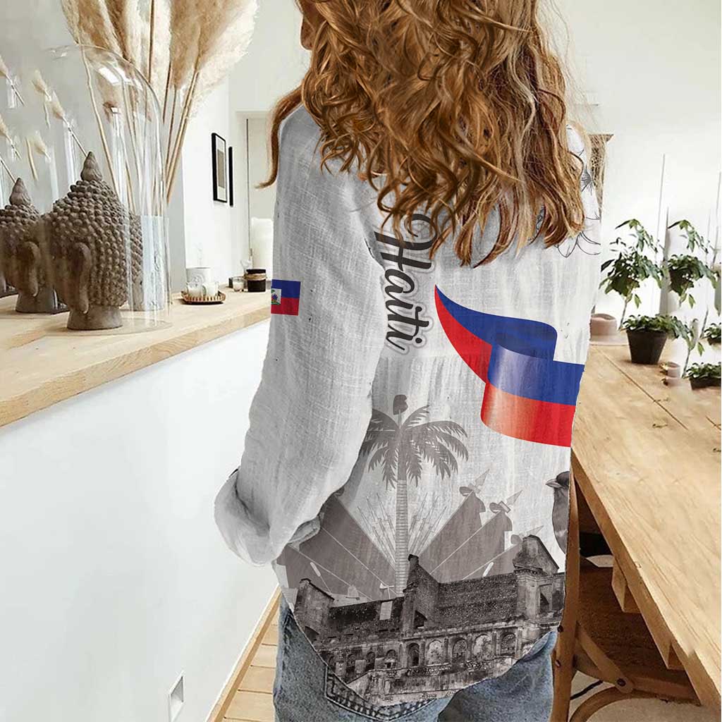 Haiti Citadelle Laferriere Women Casual Shirt Hispaniolan Trogon and Plumeria - Wonder Print Shop