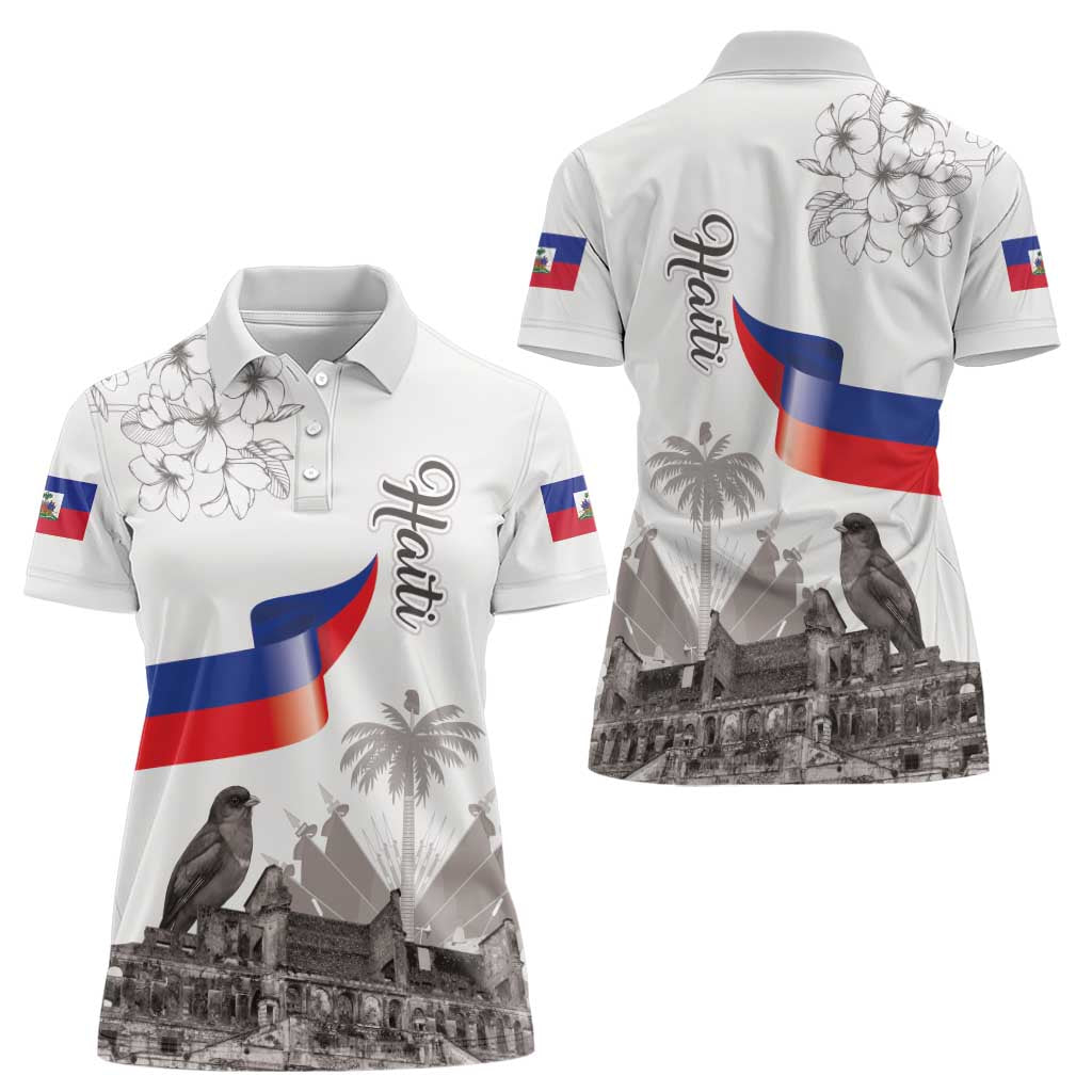 Haiti Citadelle Laferriere Women Polo Shirt Hispaniolan Trogon and Plumeria - Wonder Print Shop