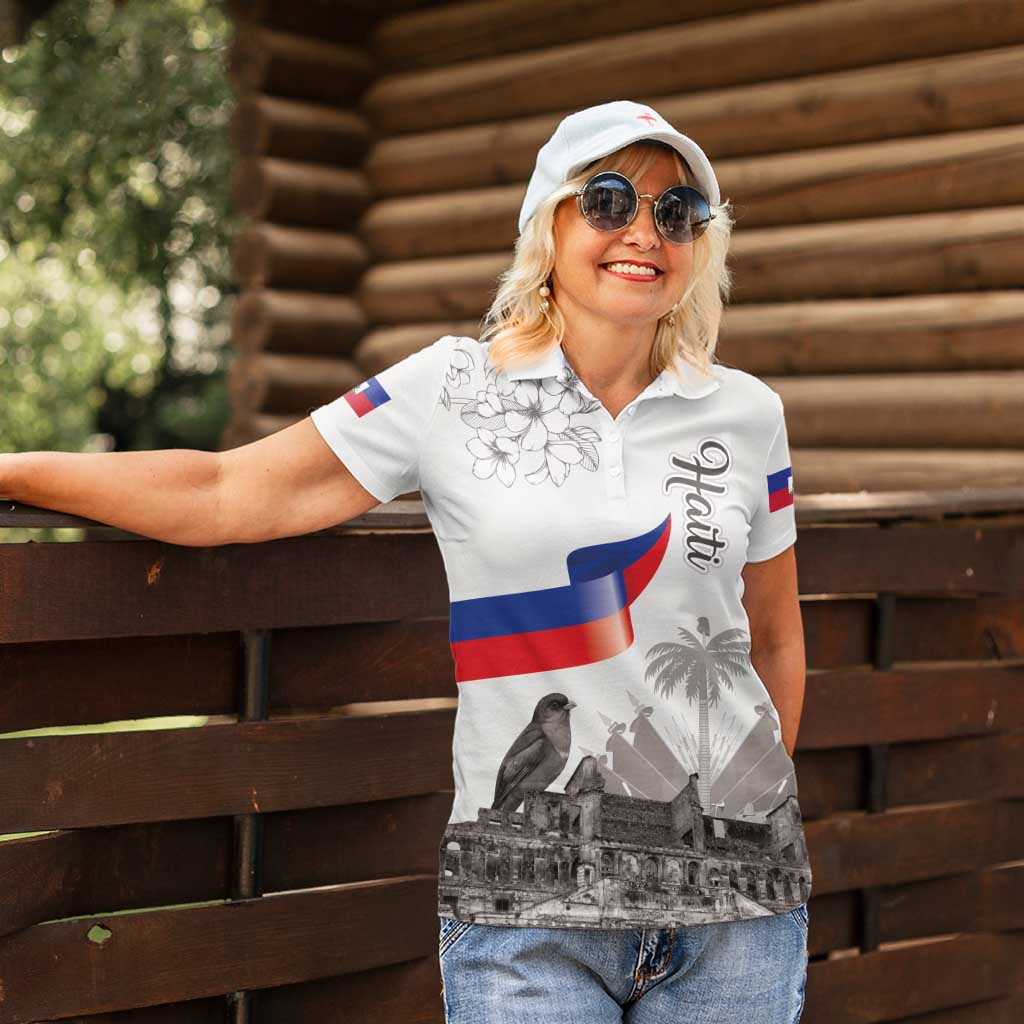 Haiti Citadelle Laferriere Women Polo Shirt Hispaniolan Trogon and Plumeria - Wonder Print Shop