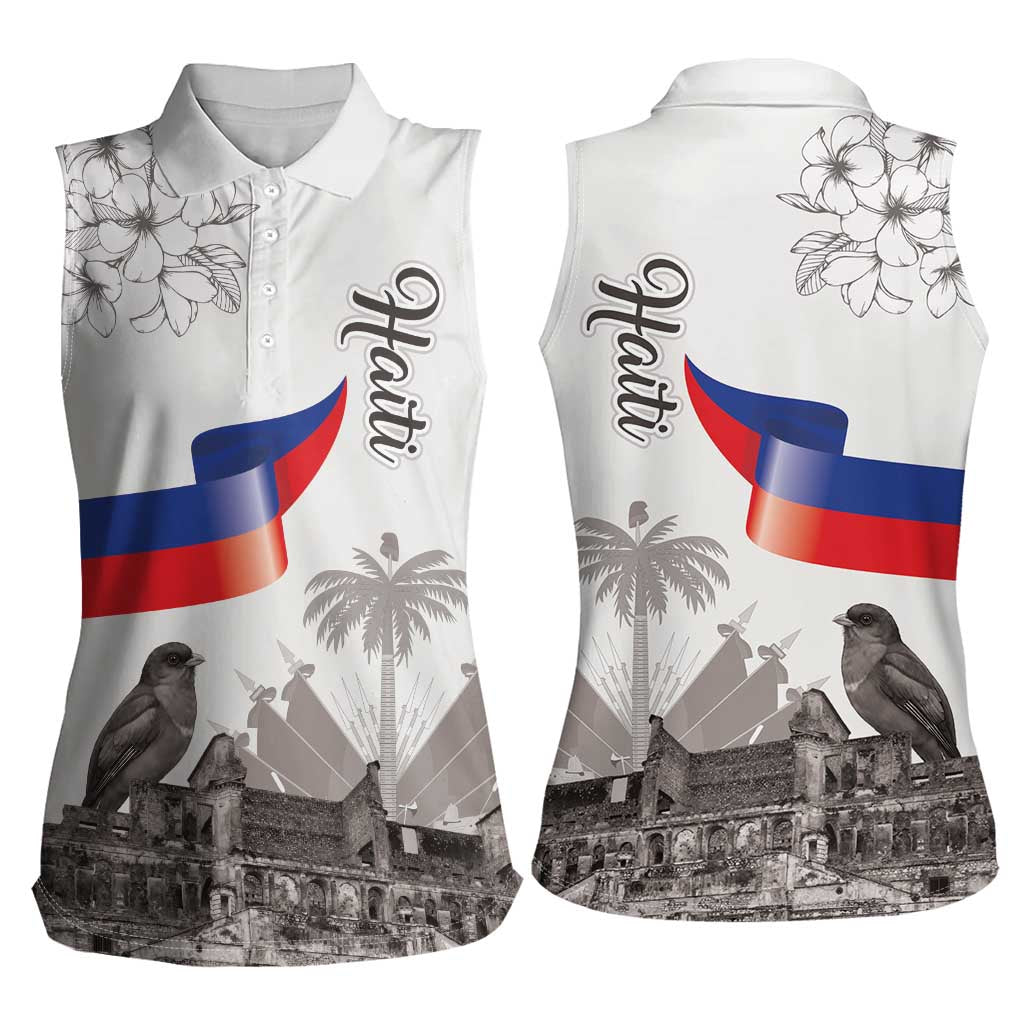 Haiti Citadelle Laferriere Women Sleeveless Polo Shirt Hispaniolan Trogon and Plumeria - Wonder Print Shop